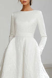 Jacquard A-Line Ivory Long Sleeve Wedding Dress