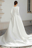 Jacquard A-Line Ivory Long Sleeve Wedding Dress