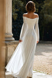 Ivory Ruched Long Sleeve Off The Shoulder Engagement Dress