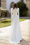 Ivory A-Line Long Sleeve V-Neck Engagement Dress With Slit