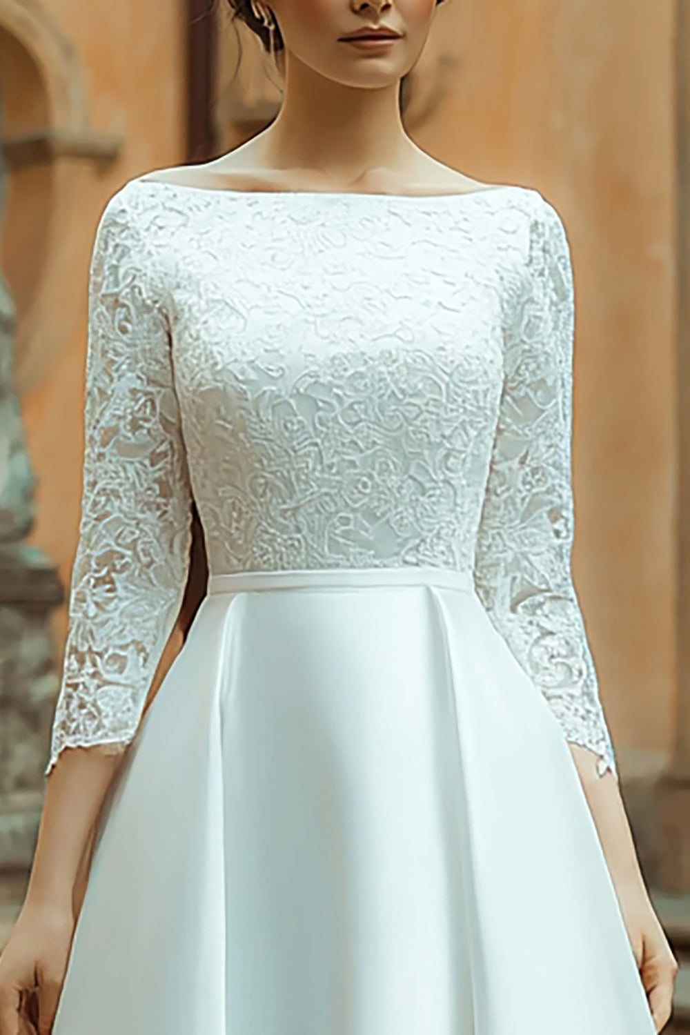 Ivory A-Line Long Sleeve Wedding Dress With Lace