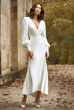 Sheath V-Neck Ivory Long Sleeve Engagement Dress