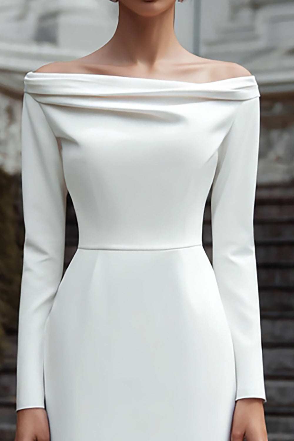 Off The Shoulder Sheath Long Sleeve Ivory Engagement Dress