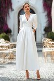Elegant A-Line Satin V-Neck Ivory Engagement Dress