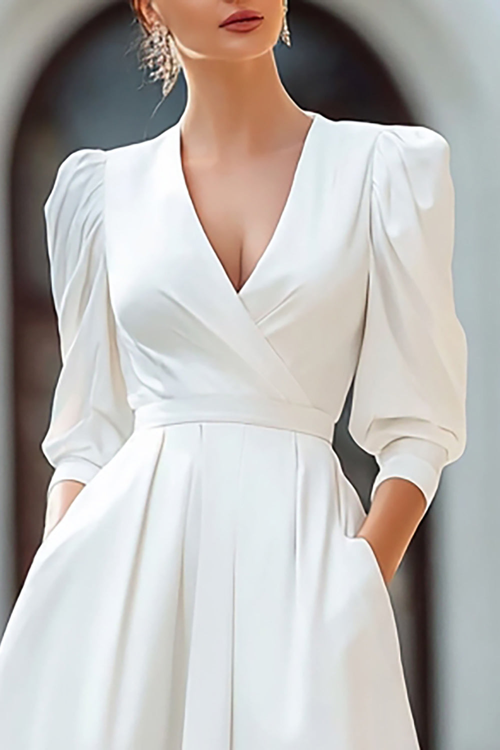 Elegant A-Line Satin V-Neck Ivory Engagement Dress
