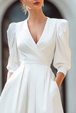 Elegant A-Line Satin V-Neck Ivory Engagement Dress