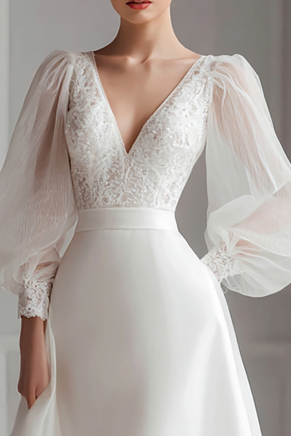 A-Line V-Neck Ivory Midi Engagement Dress With Lace
