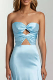 Sky Blue Strapless Cut Out Mermaid Satin Formal Dress
