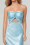 Strapless Keyhole Sheath Sky Blue Formal Dress