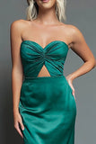 Dark Green Sheath Strapless Cut Out Ankle Length Formal Dress