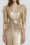 Sheath V-Neck Ruched Light Gold Formal Dress With Slit