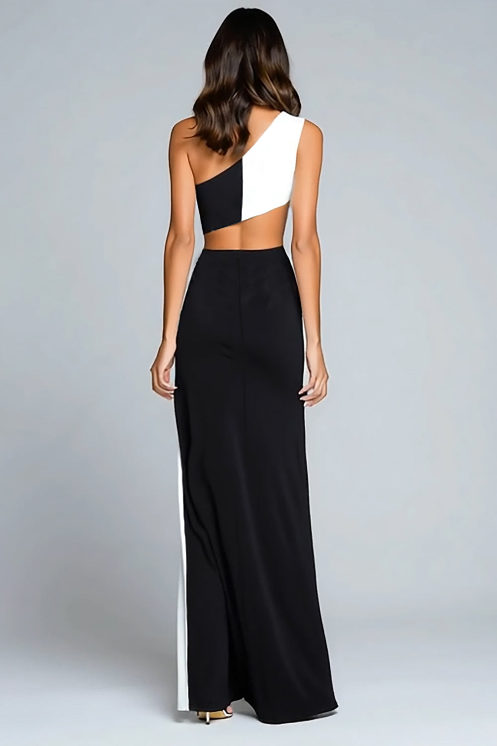 Black and White Sheath Cut Out One Shoulder Formal Dress With Slit