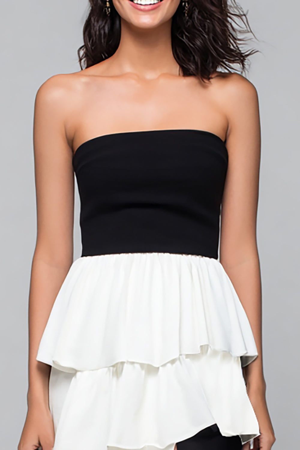 Strapless A-Line Tiered Ruffle Formal Dress With Slit
