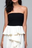 Strapless Sheath Ruffle Asymmetrical Black and White Formal Dress