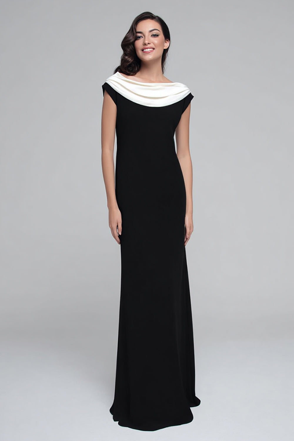 Black Sheath Cowl Neck Long Formal Dress