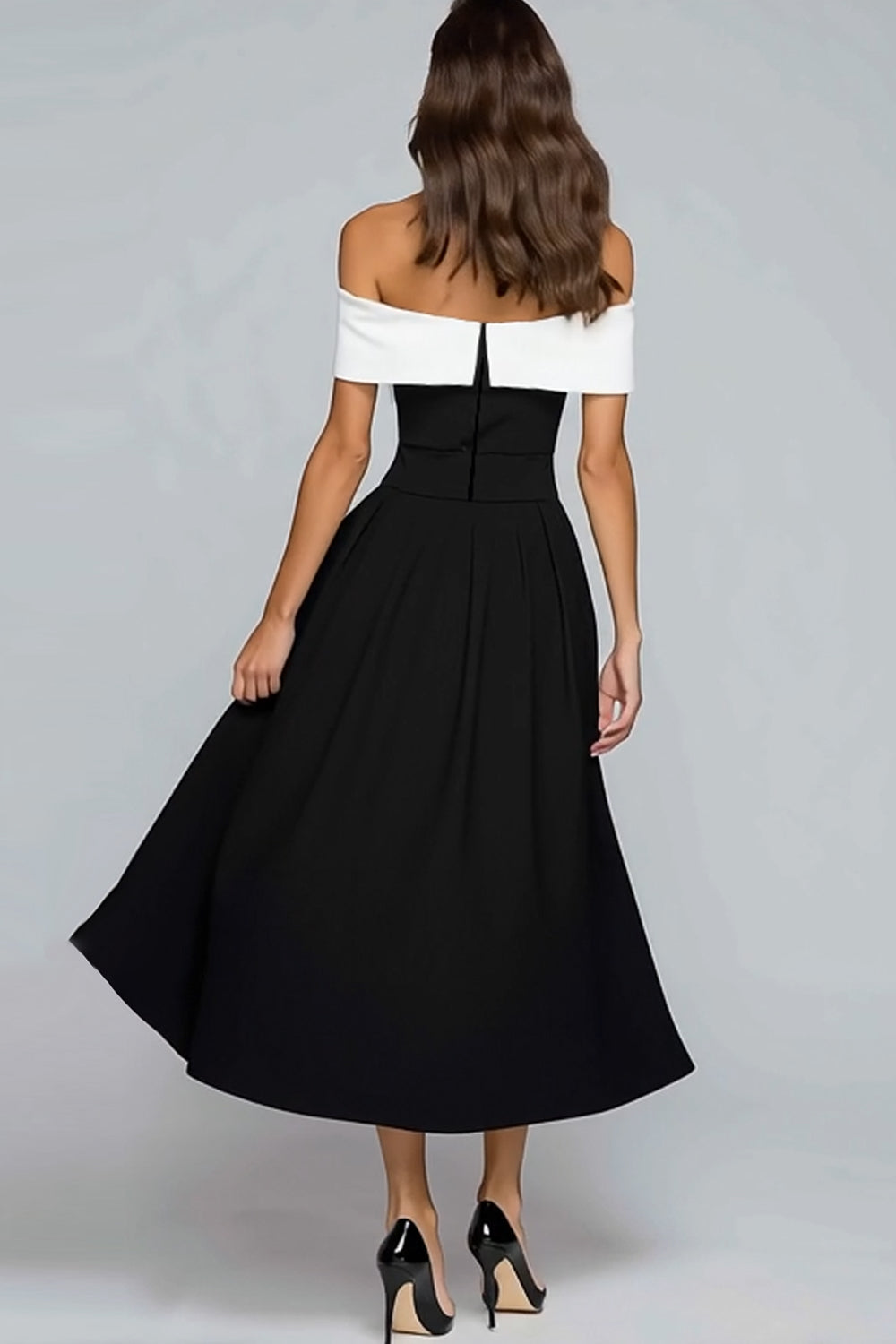 Off the Shoulder Black Midi Formal Dress With Bow