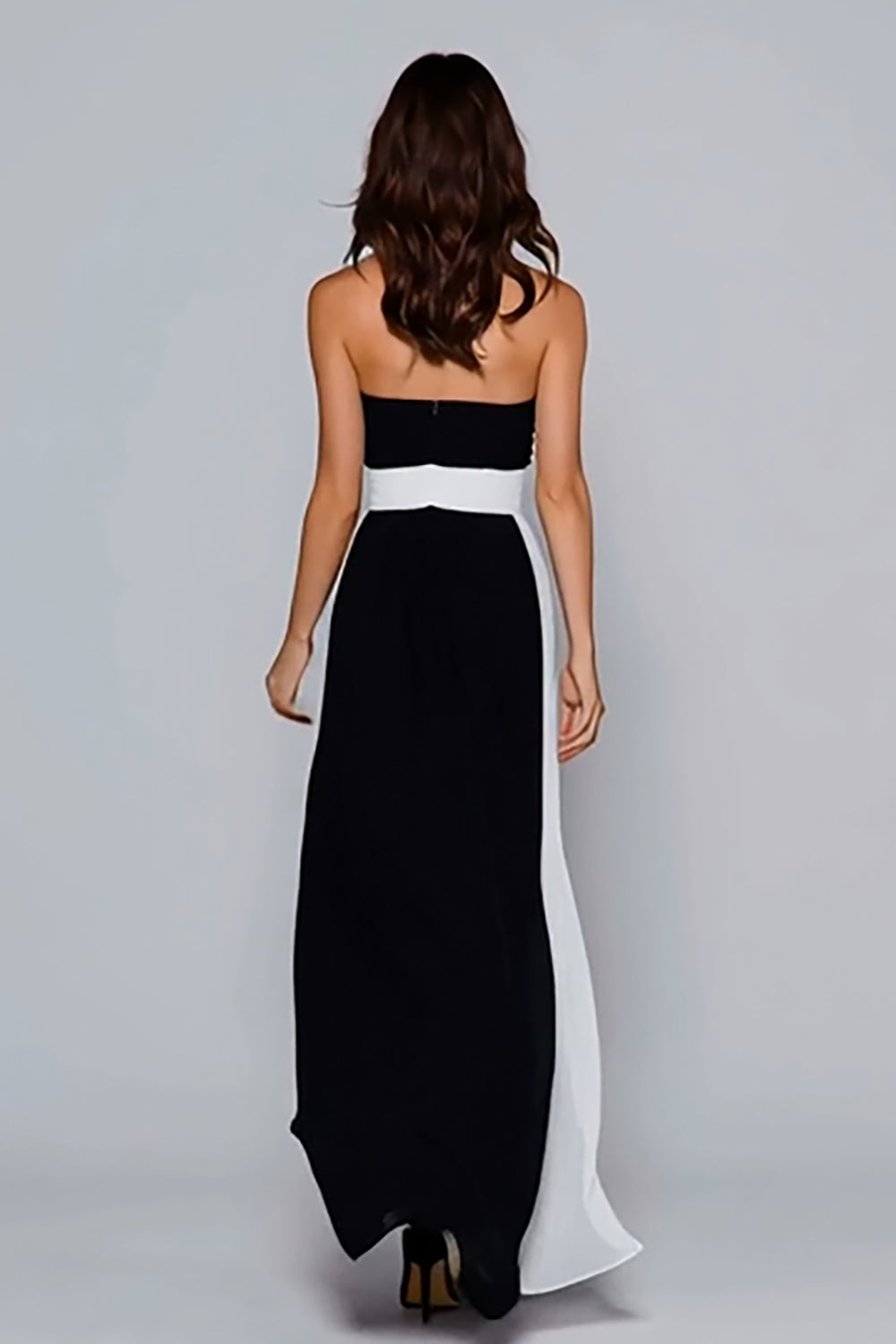 Strapless Black and White A-Line Long Formal Dress
