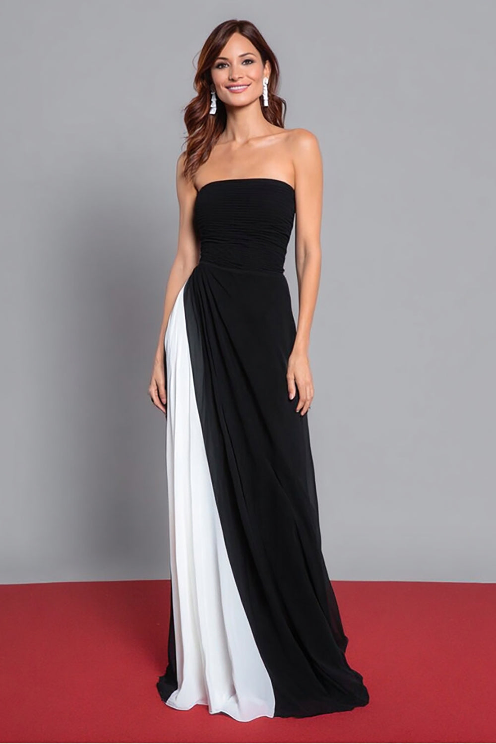 Strapless Black and White Long Formal Dress