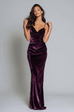 Velvet Sheath Spaghetti Straps Plum Holiday Party Dress
