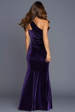 Velvet One Shoulder Sheath Plum Maxi Holiday Dress