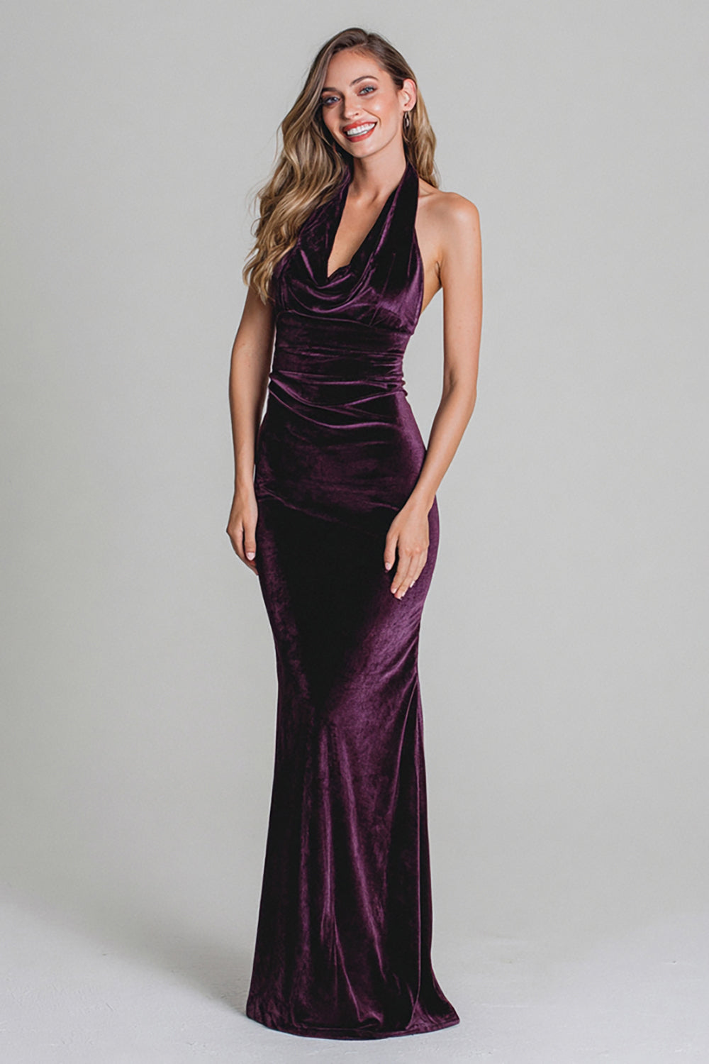 Purple Halter Sheath Velvet Holiday Dress