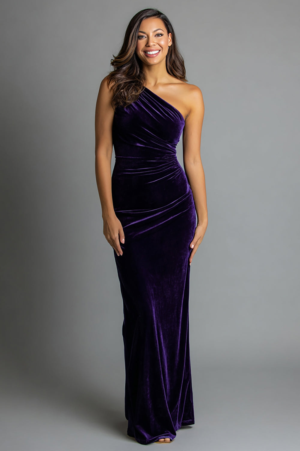 Purple Sheath One Shoulder Velvet Holiday Dress