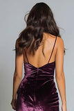 Purple Spaghetti Straps Velvet Long Holiday Party Dress