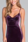 Purple Spaghetti Straps Velvet Long Holiday Party Dress