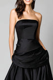 Strapless A-Line Satin Black Formal Dress