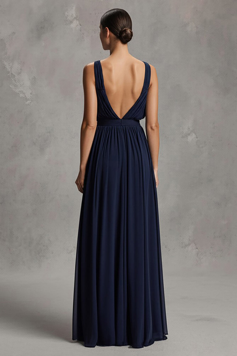 Navy A-Line V Neck Formal Dress With Slit