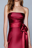 Burgundy Strapless Sheath Formal Dress with Sash