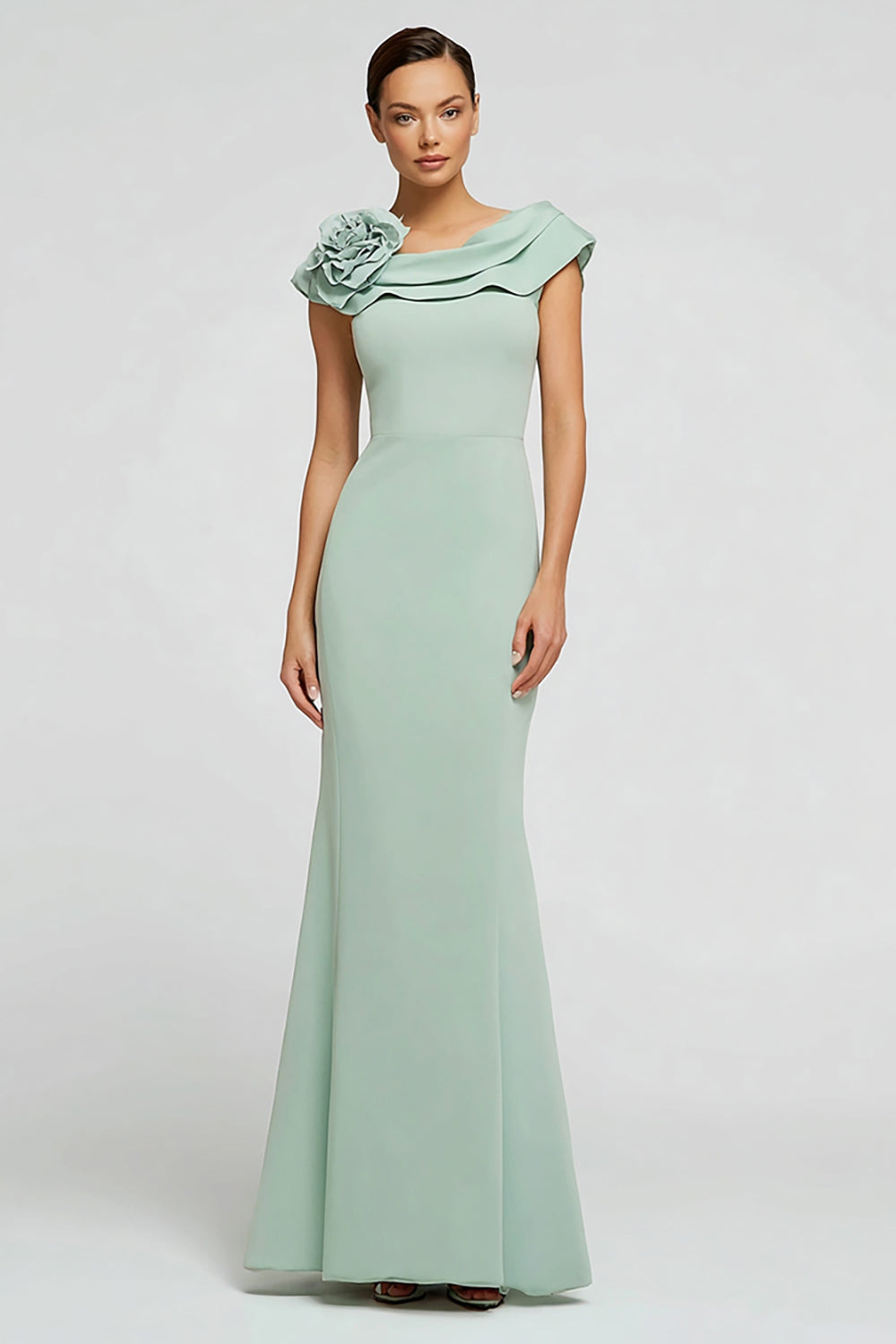 Mermaid Mint Green Long Formal Dress With 3D Flower