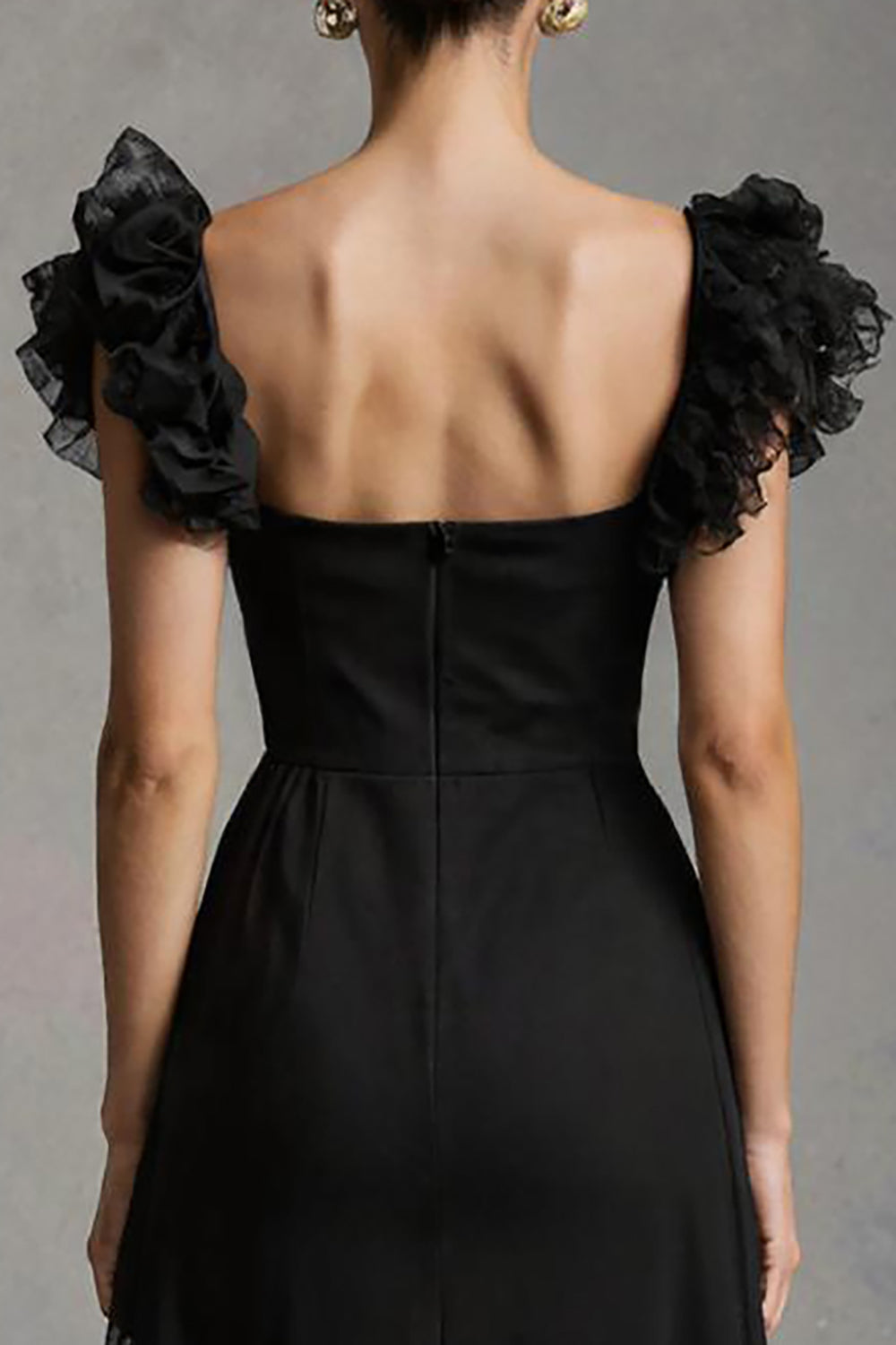 Black A-Line Midi Formal Dress With Ruffles