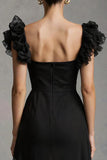 Black A-Line Midi Formal Dress With Ruffles