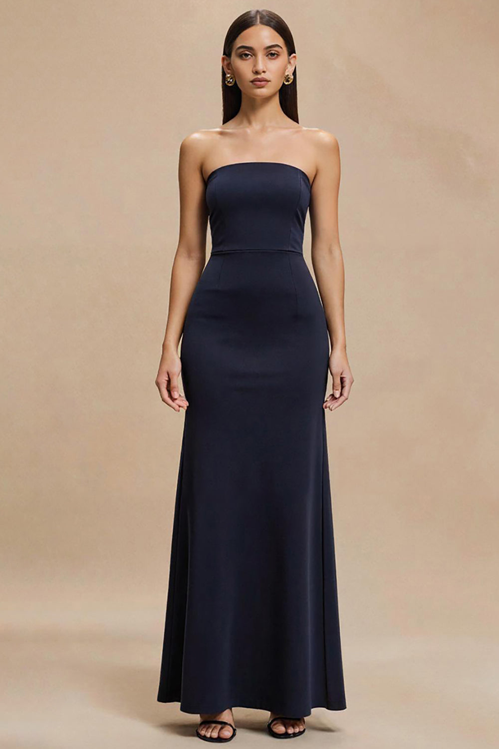 Strapless Sheath Navy Formal Dress