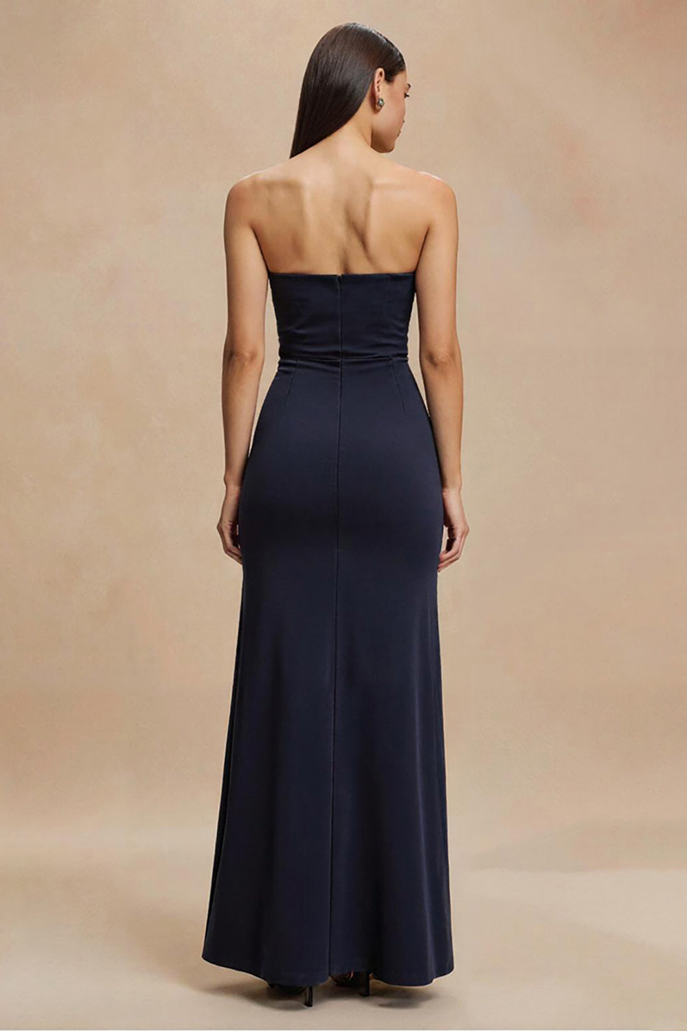 Strapless Sheath Navy Formal Dress