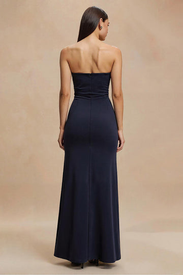 Strapless Sheath Navy Formal Dress