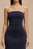 Strapless Sheath Navy Formal Dress