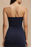 Strapless Sheath Navy Formal Dress