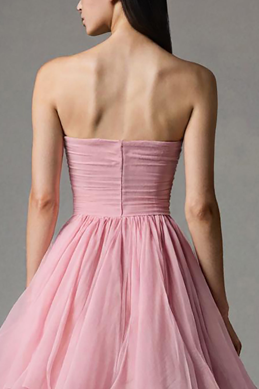 Pink Strapless Tiered A-Line Prom Dress