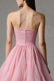 Pink Strapless Tiered A-Line Prom Dress