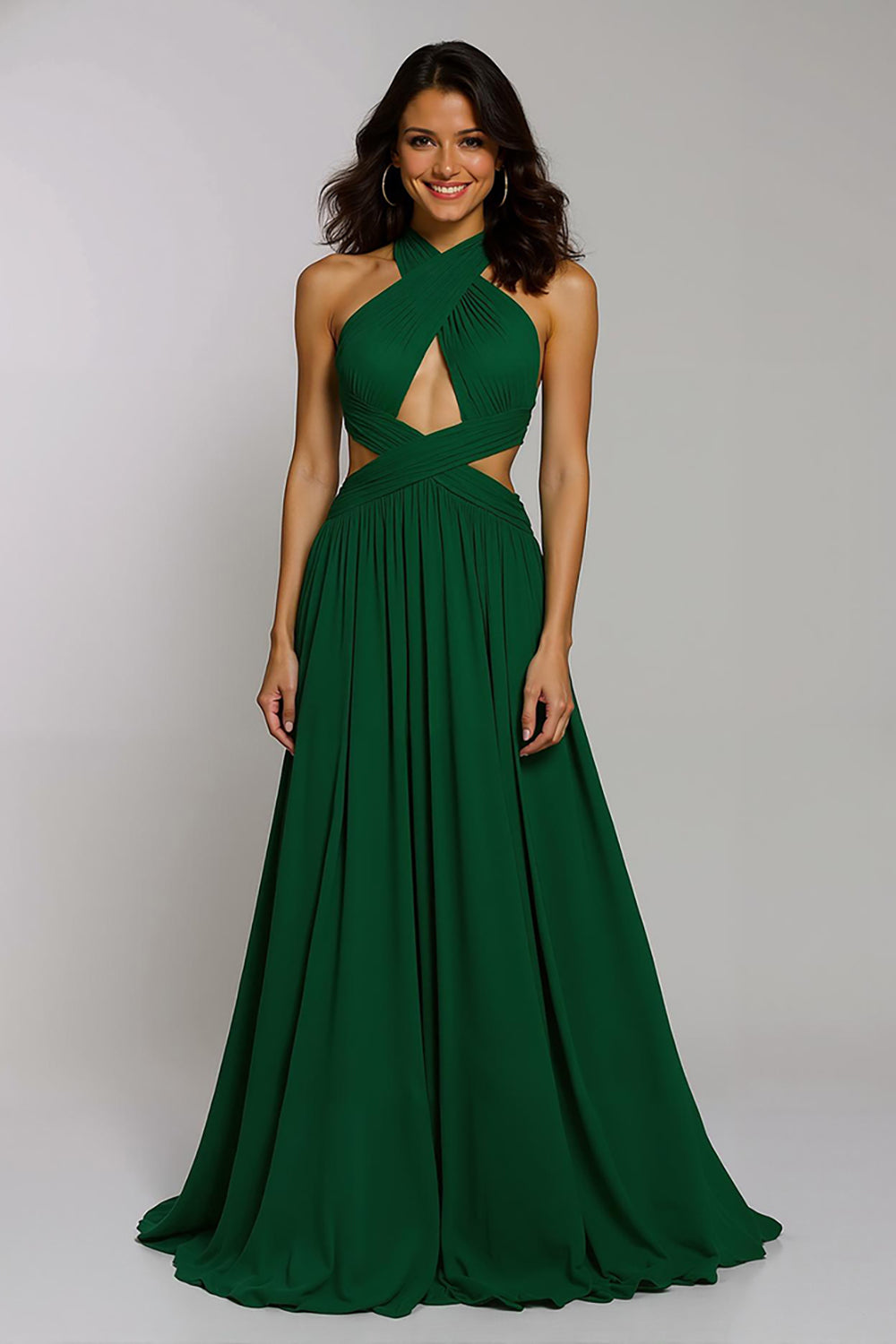 Halter Cut Out A Line Dark Green Formal Dress