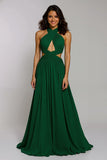 Halter Cut Out A Line Dark Green Formal Dress