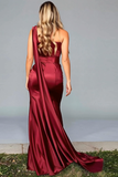Mermaid One Shoulder Burgundy Formal Dress with Streamer