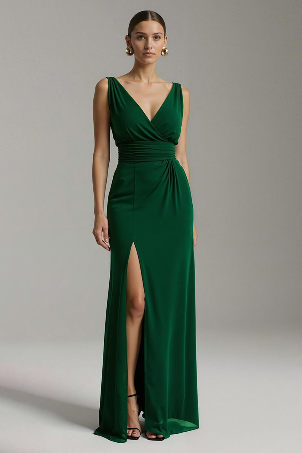 Dark Green V-Neck Sheath Formal Dress With Slit
