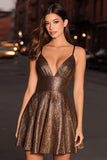 Coffee A-Line Spaghetti Straps Mini Homecoming Dress