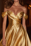 Gold A-Line Off The Shoulder Ruched Homecoming Dress