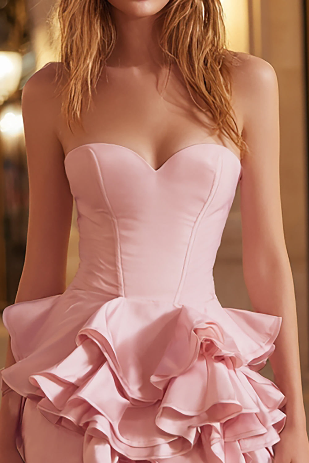 Strapless Pink Mini Homecoming Dress with Ruffles