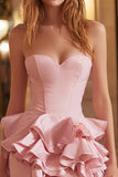 Strapless Pink Mini Homecoming Dress with Ruffles