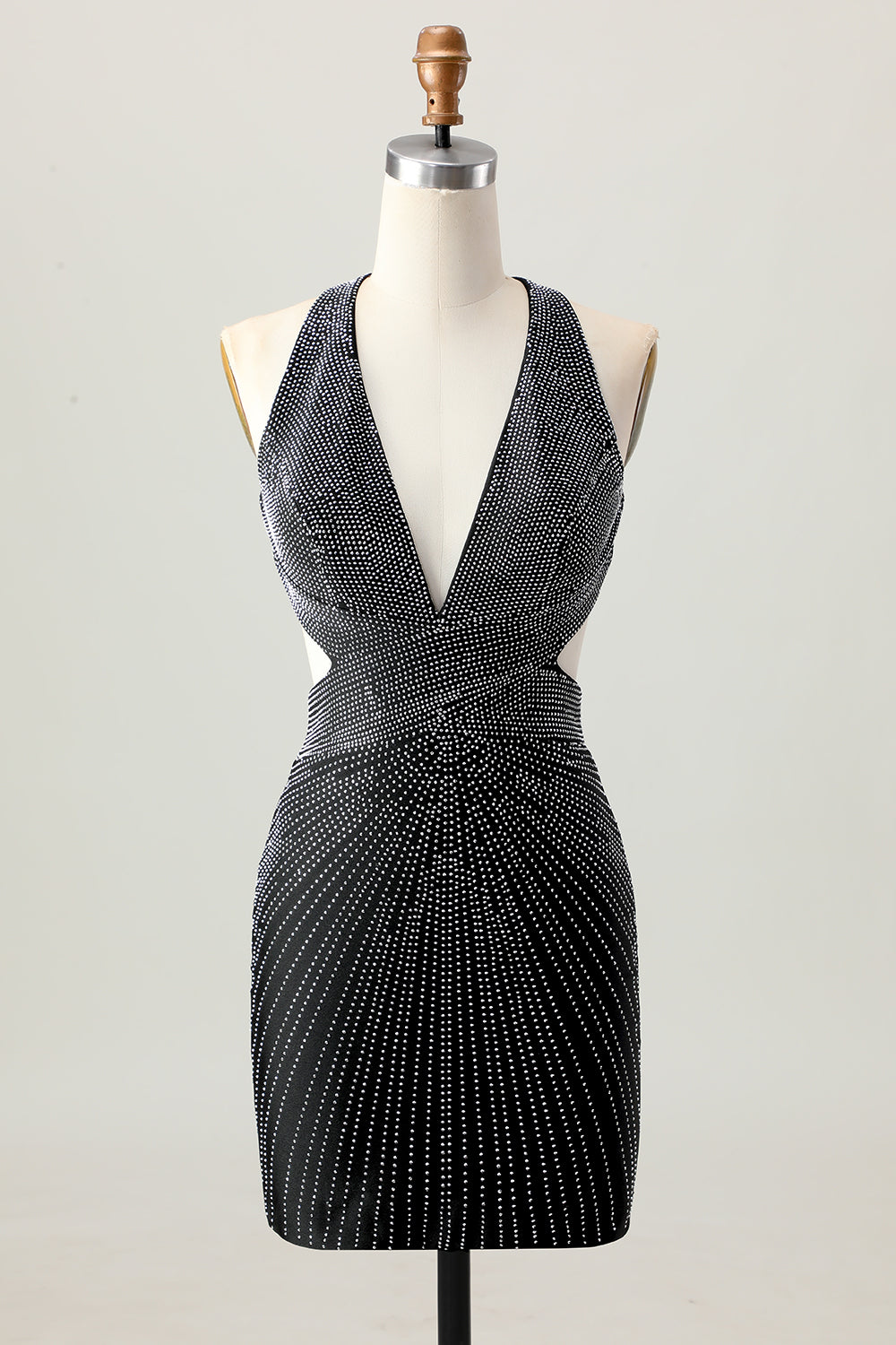 Halter Beaded Bodycon Black Homecoming Dress